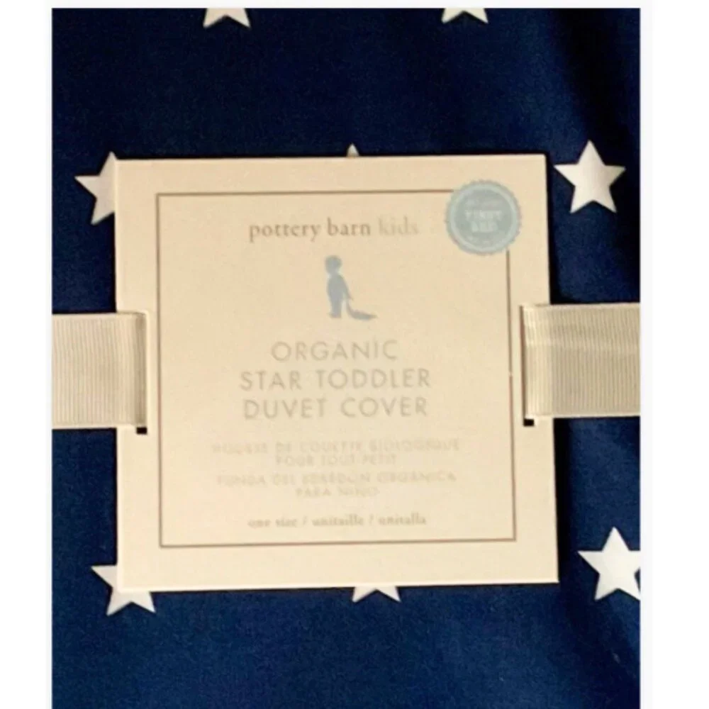 Pottery Barn Kids Organic Star Toddler Duvet Cover Navy White Stars 36 X 50 in.